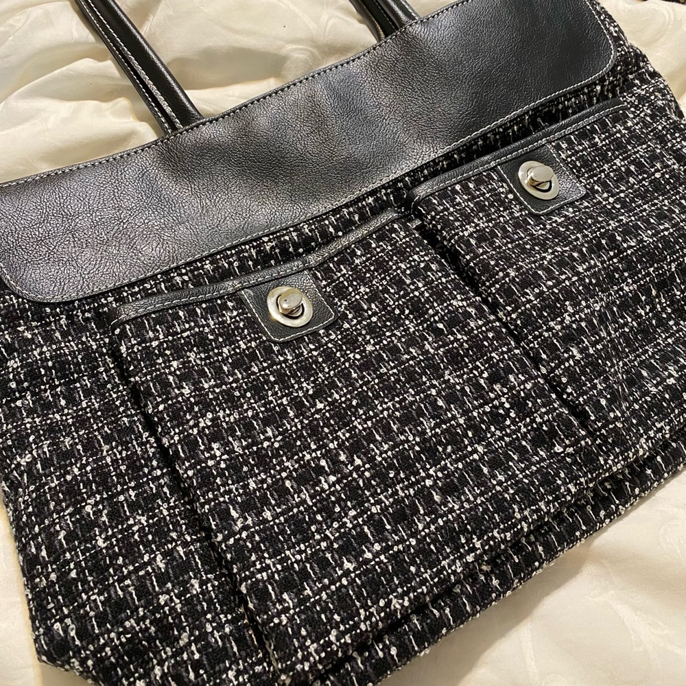 NEW Large Black & White Tweed Tote Bag/Purse